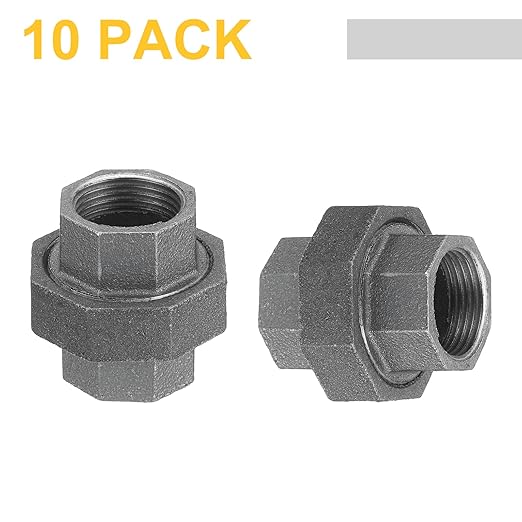 uxcell Pipe Fittings Union, 3/4 Inch Malleable Cast Iron Union Threaded for Vintage Retro Industrial Pipe, Furniture and DIY Decor Black, 10Pcs