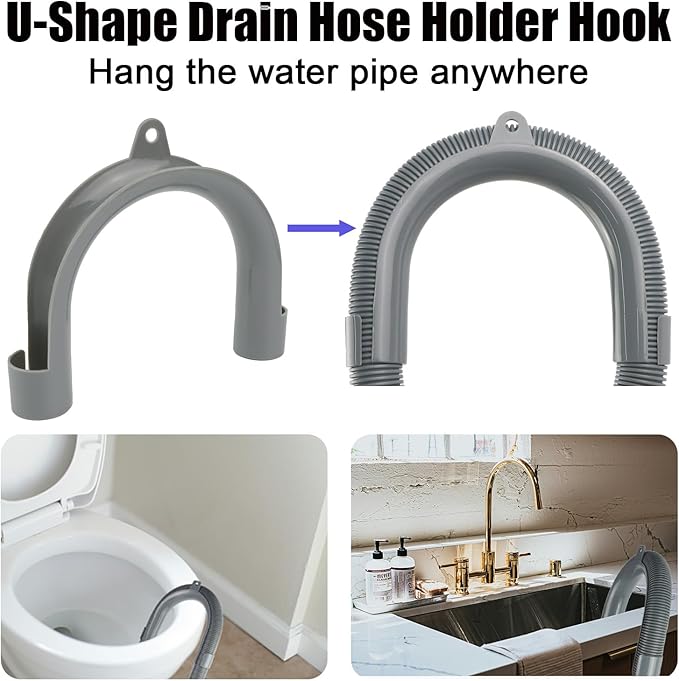 16.4 FT Universal Washing Machine Drain Hose, Drain Hose Extension Kit for Washer, Dishwasher, Dryers, Dehumidifier with 4 Hose Clamps, 1 U-Holder, 1 Adapter, Fit for 0.79-1.5 inch Drain Outlet