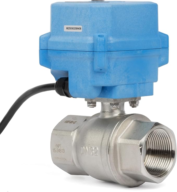 U.S. Solid 1-1/4" Motorized Ball Valve with US Plug 110VAC 304 Stainless Steel Electrical Ball Valve, Auto Return, Normally Closed, NSF Certified, IP67
