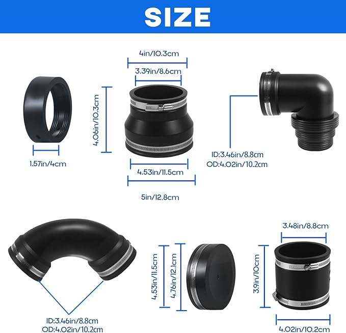 RV 3" Pipe Set - RV Sewer Hard Pipe Adapter Kit with 6PCs RV and Camper Sewer Waste Plumbing Connection System Kit, Compatible with 3" PVC Pipe, Sewer Hose Fittings & Hookup Accessories