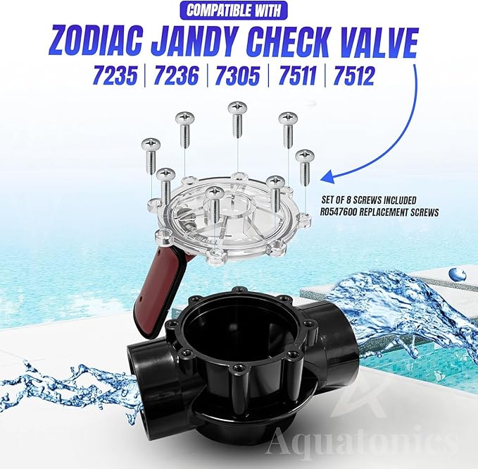 7056 Flapper with Lid O Ring & Set of 8 Screws – Pool Replacement Part 7056 Check Valve Flapper with Lid – Oring for Zodiac Jandy Spring Check Valve Models 7235, 7305, 7511, 7512
