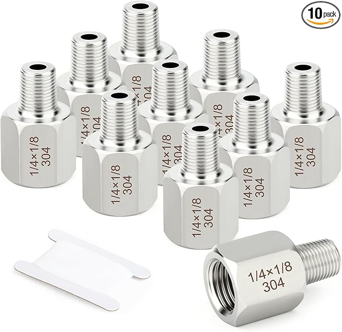 TAISHER 10PCS 304 Stainless Steel Pipe Fitting, New Reducer Adapter, 1/8" NPT Male x 1/4" NPT Female, Reducing Pipe Adapter Fitting