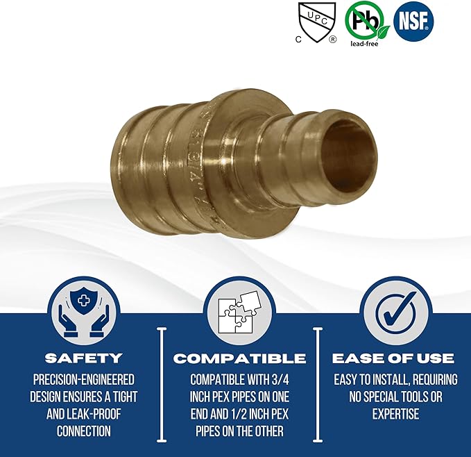 10 Pcs XFITTING Pex 3/4 Inch x 1/2 Inch Pex Coupling, Pex Reducing Coupling, 26-4-7=10XX