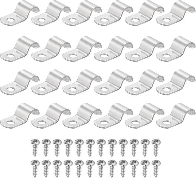 uxcell 24Pcs 10mm(3/8") One Hole Rigid Pipe Strap, 304 Stainless Steel Conduit Clamp Thicken U Bracket Heavy Duty Pipe Clamp with Self-Tapping Screws for Fixing Tube Cable, Silver