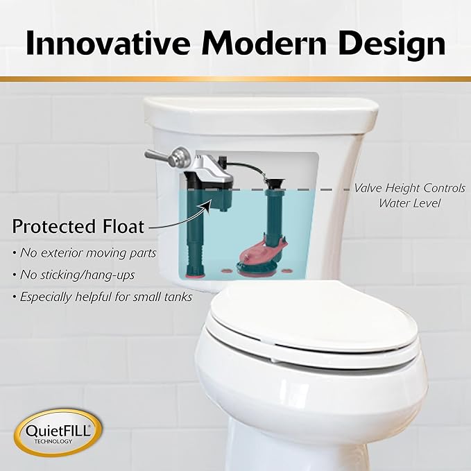 Korky 818MP QuietFILL® Platinum Universal Toilet Fill Valve & 2" Toilet Flapper Kit, Silver