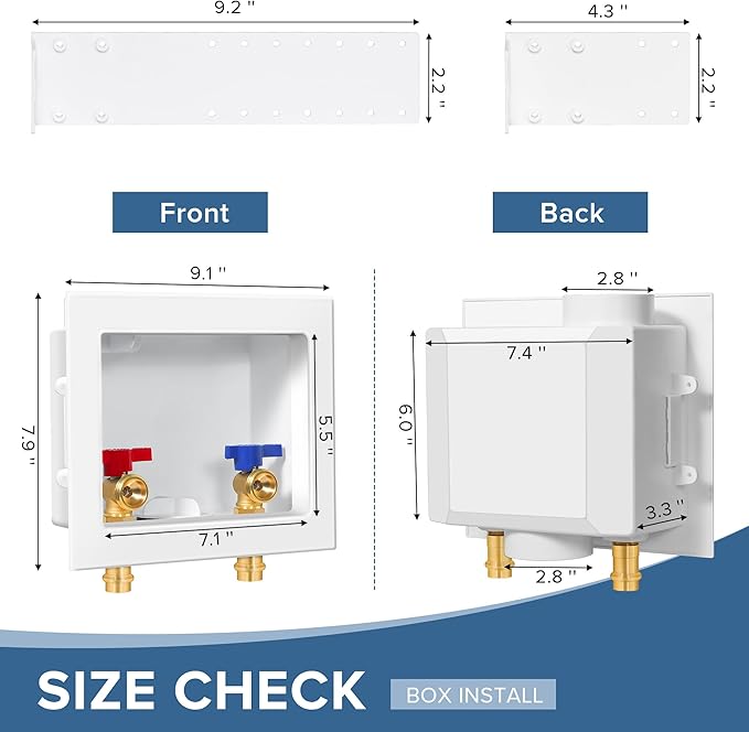 Press Washing Machine Outlet Box with Center Drain, 1/2 Inch Press x 3/4 Inch MHT, Washer Faucet Recessed Box, Laundry Washer Valve Outlet Box
