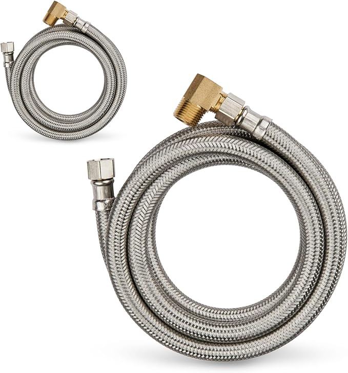 (2 Pack) Seelink 10FT Stainless Steel Dishwasher Hose, 3/8" COMP x 3/8" MIP 90 Degree Elbow, Brust Proof Water Supply Line