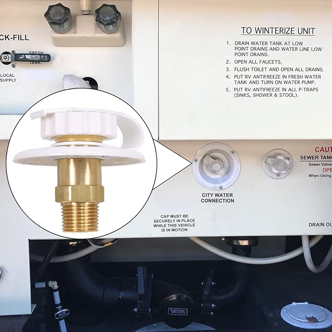 RV Water Inlet Replacement,RV City Water Inlet with Check Valve,City Water Fill Inlet Flange Brass Fresh City Water Inlet Connection for RV Camper Trailer Marine Motorhome,White