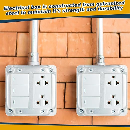 8 Set 4 × 4" Electrical Junction Box with Cover Electrical Metal Outlet Box, 21.0 Cu. in. Capacity Receptacle Exposed Work Cover, 1-1/2'' Deep (Double Duplex Receptacle)