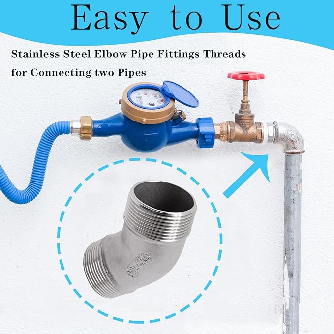 1PCS 304 Stainless Steel 45 Degree Elbow, 1-1/2" NPT Male Pipe to 1-1/2" NPT Male Coupler, Heavy Duty Forged Street Elbow Adapter Pipe Fittings, Class 150
