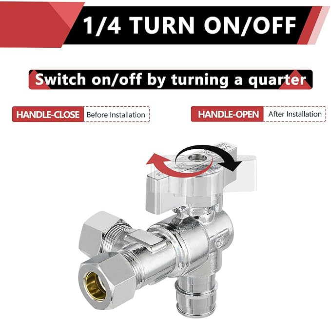 (Pack of 2) EFIELD Dual Outlet Angle Stop Valve, Quarter Turn, 1/2" Expansion F1960 Pex-A Inlet x (3/8 inch x 3/8 inch) Compression Outlets, Chrome Plated Brass,(VALVE203)