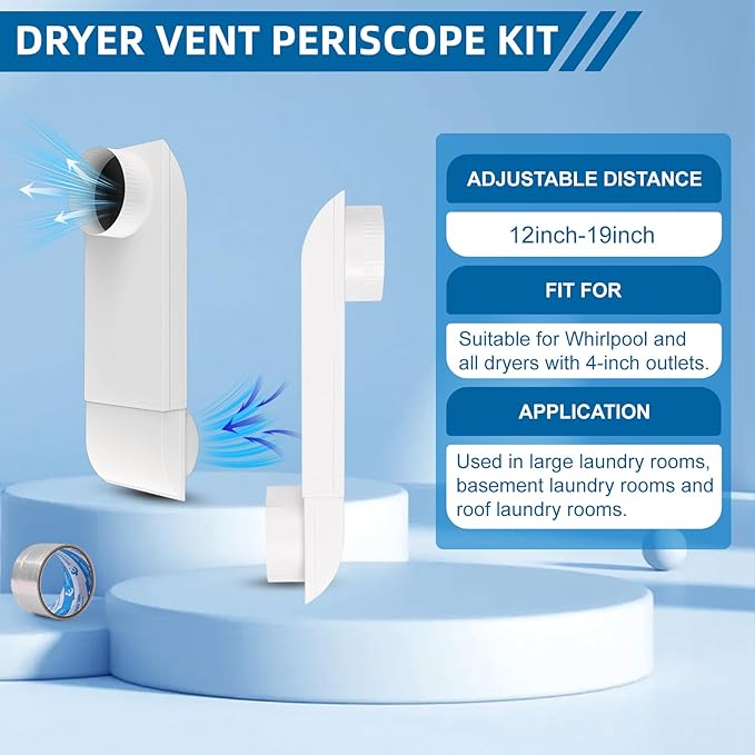 OEM Upgraded 12-19 in Adjustable Periscope Dryer Vent，stainless steel Dryer Vent, Fit for all 4in Dryer Vent Outlet,for tight space square duct dryer vent pipe,Telescoping Dryer Vent Kit (white）