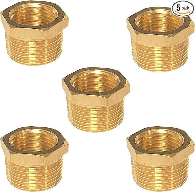 YOUHO 3/8 to 1/8 reducer Brass Threaded Pipe Fitting 3/8 NPT Male x 1/8 NPT Female Hex Bushing Adapter (Pack of5)