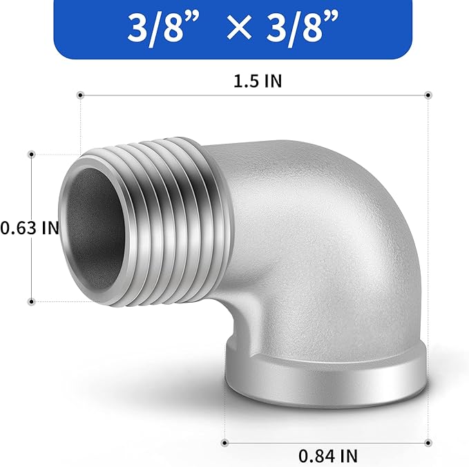 TAISHER 5PCS 304 Stainless Steel 90 Degree elbow,3/8 Inch NPT Male Pipe to 3/8 Inch NPT Female 304 Stainless Pipe Fitting