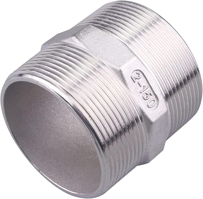 Hex Nipple 2" Male Pipe - Stainless Steel 304 NPT Threaded Adapter Pipe Fitting for connector line gas garden water coupling