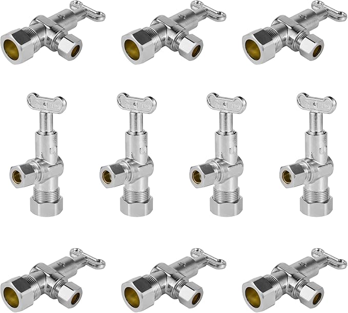 10-Pack Foskan 1/4 Turn Loose Key Angle Stop Valve,Compression Shut Off Valve 1/2" NOM (5/8" OD) x 3/8" OD,Chrome Plated Brass