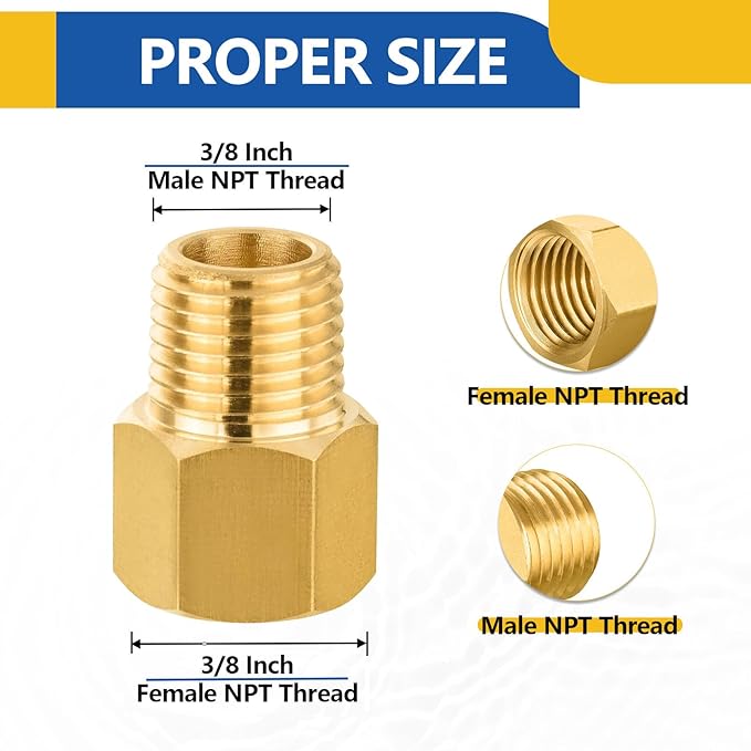 50 PACK GUOFIS Brass Pipe Fittings - 3/8" Male NPT x 3/8" Female NPT Adapter to Alter Pipe Diameters(NPT017-50Pack)