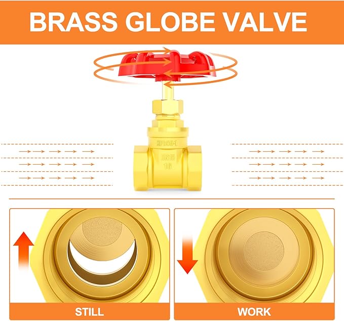 GASHER 1PCS Brass industrial Globe Valve, 1/2" NPT DN15 Female with Wheel Handle,Globe Valve Tool For Water, Oil, Gas