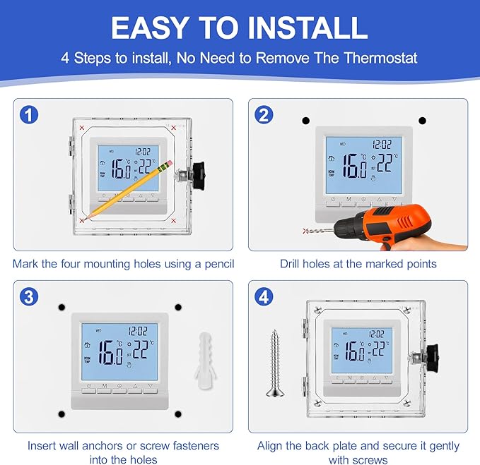 Thermostat Lock Box Upgrade Thickened Square with Combination Lock Transparent AC Lock Box Cover Suitable for Wall Thermostat Suitable for 4.72×4.72×2 inches or Smaller