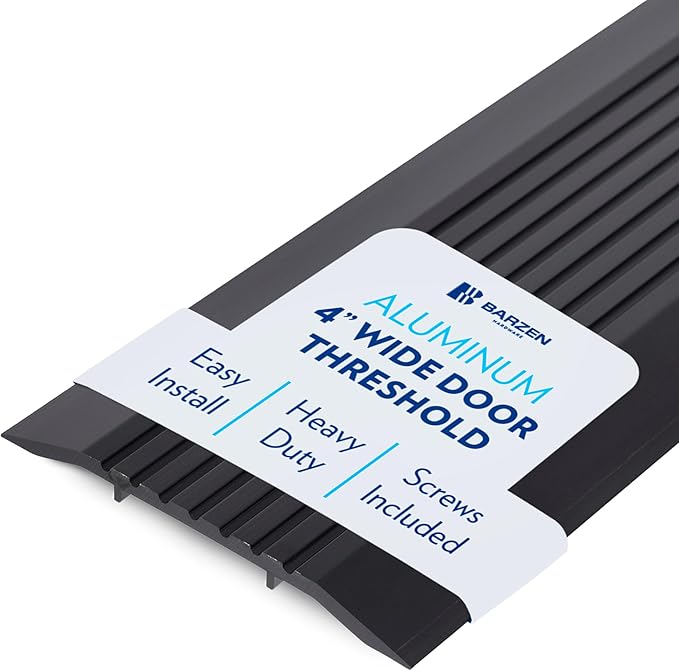 Door Threshold - Premium Low-Profile Corrugated Aluminum Door Saddle Flat Transition Exterior Door Threshold Strip - Black Anodize, 4" Wide x 72" Long