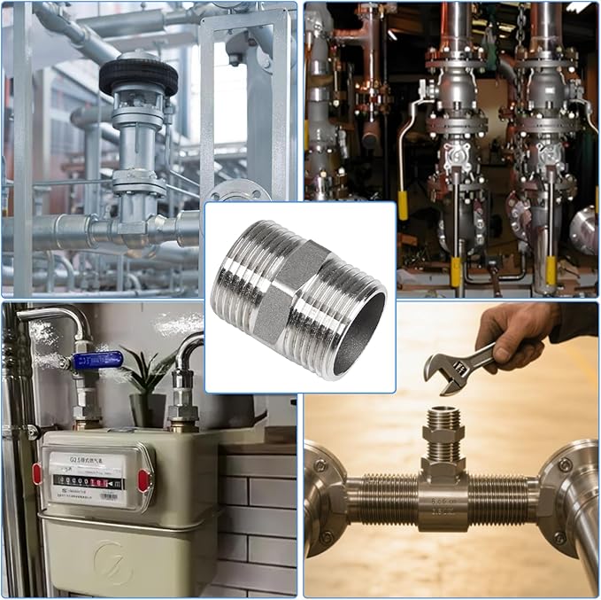 2Pcs 1" Male Hex Nipple Pipe Fittings, 304 Stainless Steel Threaded Adapter Fittings, 1 Inch Equal Nipples Connectors, Male Straight Threaded Pipe Fitting