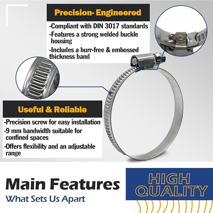Embossed Worm Gear Hose Clamps Size#5, 1/2 To 3/4 inch Adjustable Heavy Duty Stainless Steel Hose Clamp, all 304 for Small Hose Clamp (12-20 mm, 10 Pack)