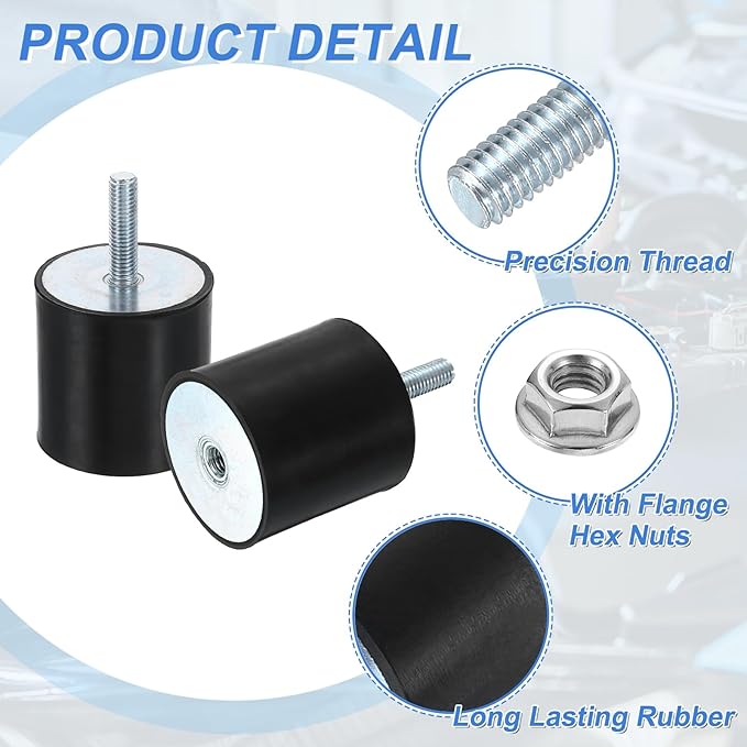 uxcell M10 Rubber Mounts, 1Pcs 60x60mm(DxH) Rubber Cylindrical Anti Vibration Isolator Shock Absorber with Lock Nut for Car Bobbin Generator Air Compressors