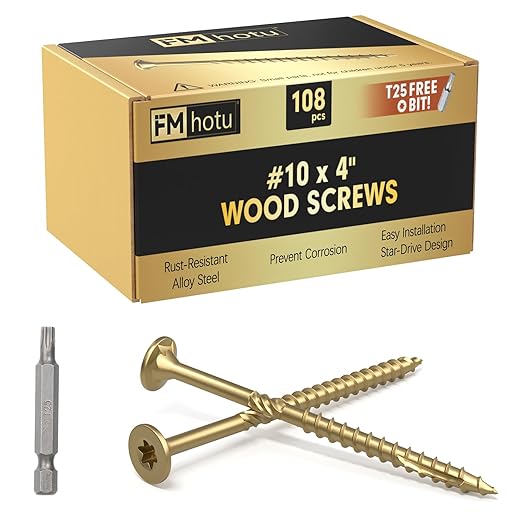 #10 x 4” Deck Screws, 108Pcs Star Drive Wood Screws, Rust Resistant Timber Screws for Timber/Log/Landscaping Wood, T25 Star Bit Included, Gold