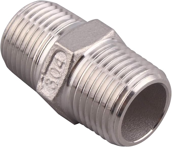 Hex Nipple 1/2 Inch Male NPT - DERPIPE Stainless Steel 304 Threaded Pipe Fitting for Brew Kit, Home Piping Application(Pack of 5)