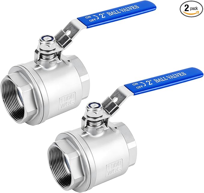2 Pack 2" Ball Valves NPT Female Valve 304 Stainless Steel Full Port Locking Ball Valve Handle, Heavy Duty Shut Off Valve for Home and Industrial (2 Inch)