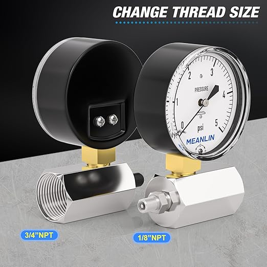 MEANLIN MEASURE 0-5Psi Diaphragm Type Capsule Low Pressure Gauge with 3/4" FNPT Connection Valve, 2-1/2" FACE DIAL Adjustable Air Test Pressure Gauge