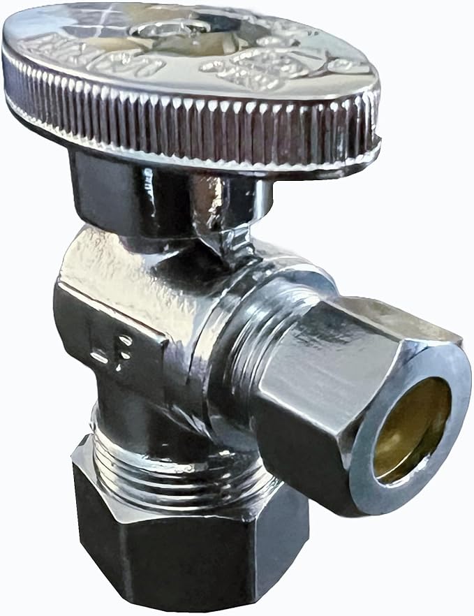 (10 Pack) EZ-Fluid 1/2" Nom. (5/8" OD) × 3/8" OD Compression Angle Stop Valve Chrome Brass, 1/4 Turn Water Shut-Off Valve for for Sink, Bathroom, Kitchen, Laundry Plumbing