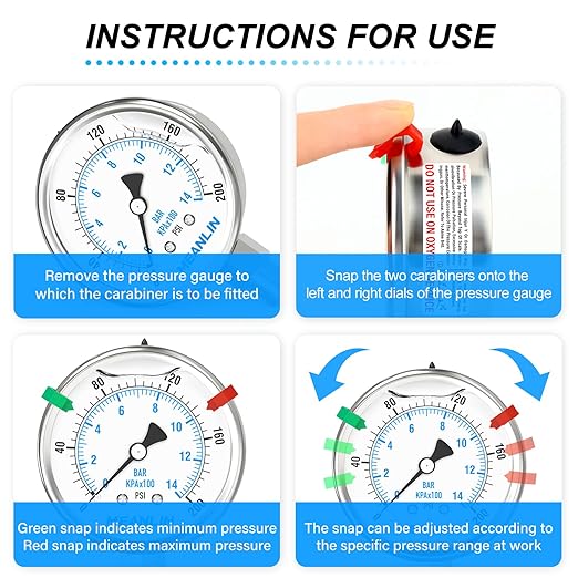 MEANLIN MEASURE 0~200Psi Stainless Steel Liquid Filled Pressure Gauge 2.5" FACE DIAL 1/4" NPT for Air Compressor Air Regulator Water Filter Lower Mount with Stainless Steel Hex Bushing and Snaps