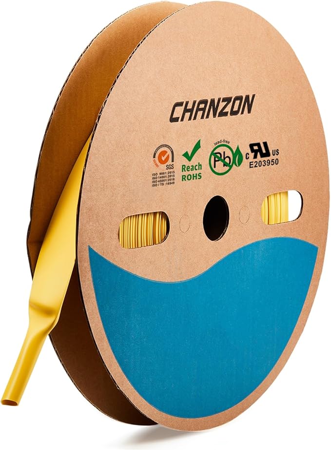 Chanzon 2:1 Ratio - 80Ft Roll - 25/32" (20mm) Heat Shrink Tubing 2:1(25M Total Length) Yellow Polyolefin Sleeving Wrap Shrinking 2 to 1 1pcs