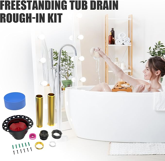 ABS Freestanding Tub Drain Kit, Bathtub Drain Rough-in Kit，Compatible with Freestanding Bathtubs, Floor Mounted Bathtubs and Island Bathtubs, with ABS Plastic Adapter and Brass Tail Pipes