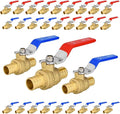 30-Pack Foskan 3/4" PEX Crimp Ball Valve, Brass Quarter Turn Full Port Shut-off Valve for PEX Tubing(Blue and Red)