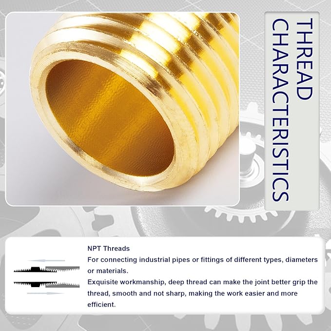 ChillWaves Brass Pipe Fitting Kit, Outer Hex Head Socket Pipe Plug Fitting，5 × 1/8" NPT，5 × 1/4" NPT，5 × 3/8" NPT，5 × 1/2" NPT Male，Thread Adapter(20-PACK)