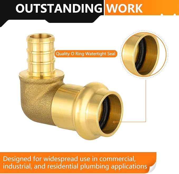 20-Pack HeSun Copper Press Fitting Elbow, 1/2" PRESS X 1/2" PEX F1807 Crimp Elbow, LF Brass
