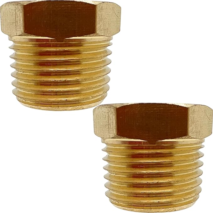2 Pack Brass Pipe Plug 3/8" NPT Male Outer Hex Head Socket Plug Fitting for Plumbing by CX WONDERLAND