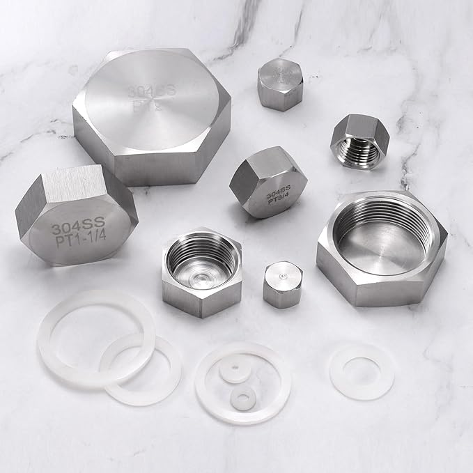 uxcell 1pcs Hex End Cap 304 Stainless Steel Nut with Washer, PT 1" Female Thread Pipe Fitting, Gas Line Water Line Stop Valve Cap Tubing Ends for Plumbing Fittings, Silver Tone