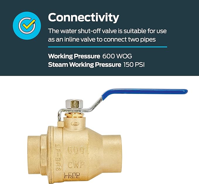 Eastman Heavy Duty Full Port Brass Ball Valve, 1-1/2 in Sweat x 1-1/2 in Sweat Connection, 20069LF