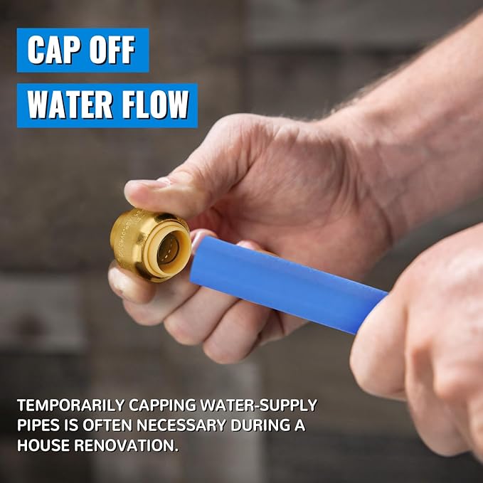 SUNGATOR 1-Inch Push Fit PEX End Cap, Push-to-Connect, No Lead Brass Plumbing Fittings for Copper, CPVC, Disconnect Clip Include (2-Pack)