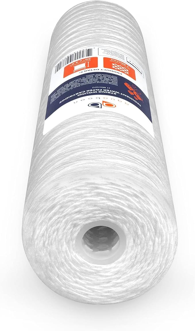 Aquaboon 1 Micron Whole House 20" x 4.5" String Wound Water Filter Replacement Cartridge for Well Water Compatible with SWC-25-2005, P5-20, 4-Pack