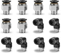12 Pcs Push to Connect Fittings 3/8 Inch Tube OD x 1/4 Inch NPT Thread Pneumatic Male Straight and Elbow Quick Connect Air line fittings