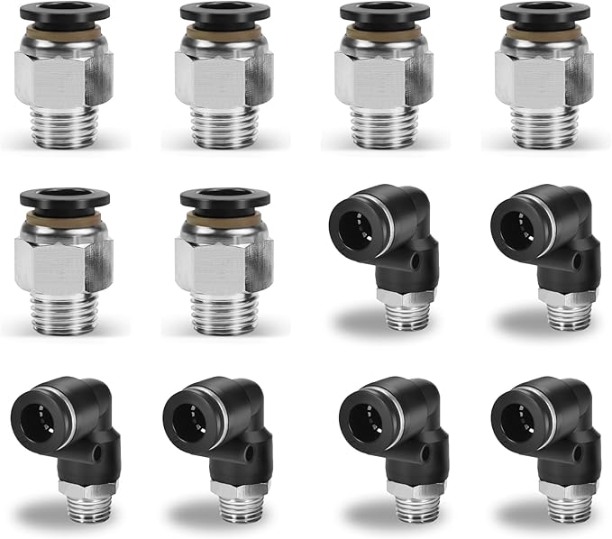 12 Pcs Push to Connect Fittings 3/8 Inch Tube OD x 1/4 Inch NPT Thread Pneumatic Male Straight and Elbow Quick Connect Air line fittings