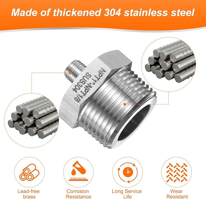 HARFINGTON 304 Stainless Steel Hex Nipple 1/8" NPT Male x 1" NPT Male Straight Thread Pipe Fitting Extension Pipe Fittings Connector Adapter for Water Oil Gas Tub
