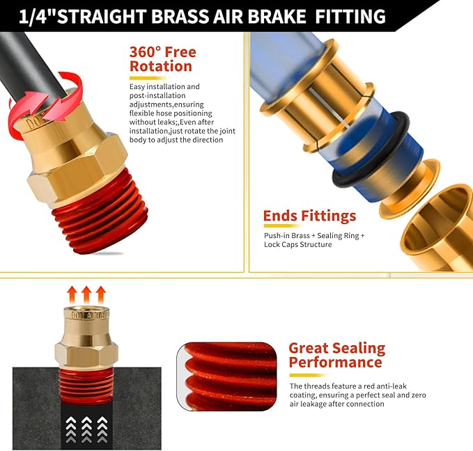 1/4 Brass Push to Connect Fittings 1/4" OD x 1/8" NPT Thread Male DOT Approved Air Brake Quick Connect Fittings Air Line Suspension Kit for Truck Trailers and Air System 2Pcs