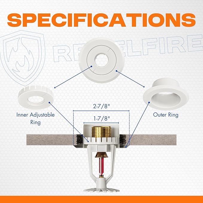 Retrofit Recessed Fire Sprinkler Escutcheon 1/2 in. IPS - Split 3 Piece in White - Depth Adjustment Range up to 3/4 in. for Fire Sprinkler Trim