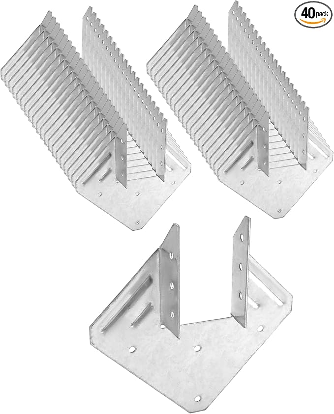 QWORK Galvanized 18-Gauge Hurricane Tie, 40 Pack Steel Connector for Roofing Trusses Wood Timber, Resist High Wind/ Earthquake Forces