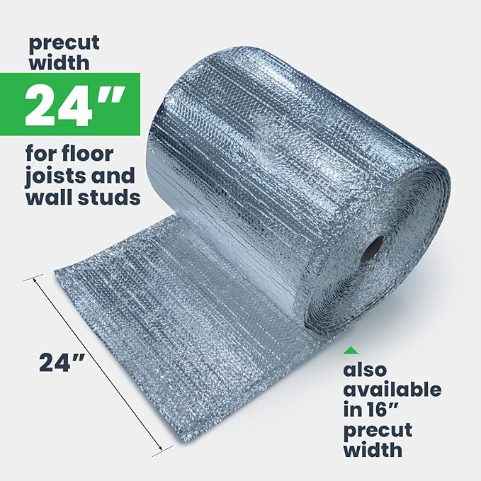 EcoFoil Floor Joist Insulation 24" x 125' (250 sq. ft.) - Double Bubble Reflective Foil for Floor and Wall Insulation - Reflects 96% Radiant Heat - Vapor Barrier to Keep Out Moisture